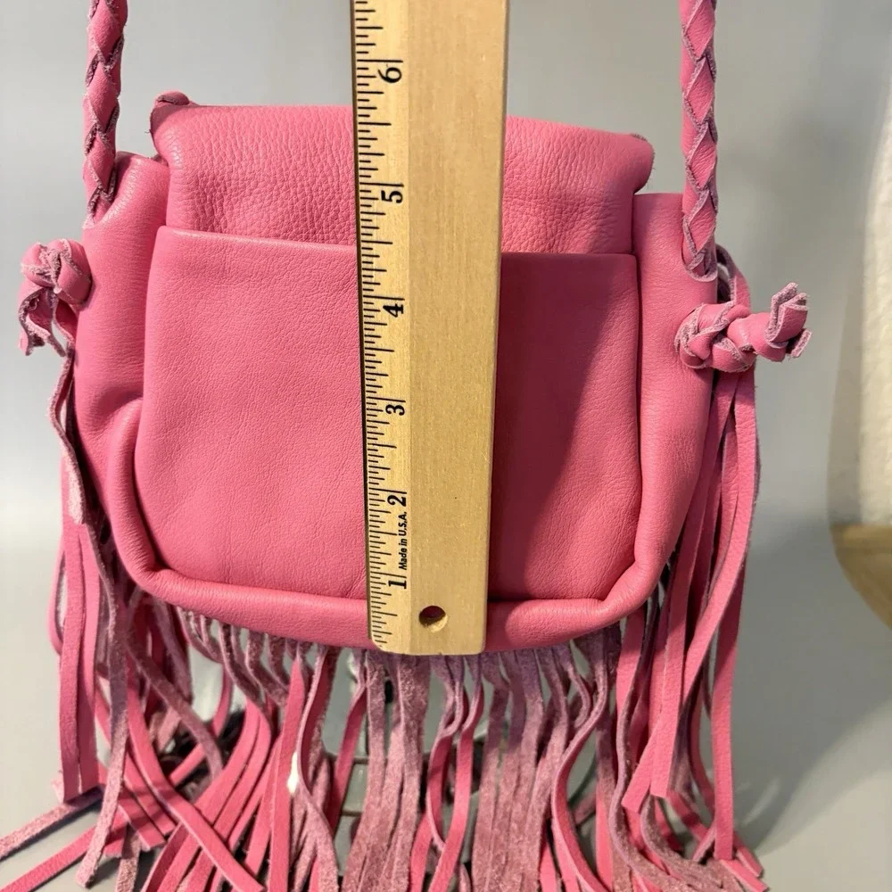 Jennifer Haley Purse Leather Fringe Shoulder Bag Pink Braided Strap Western Chic